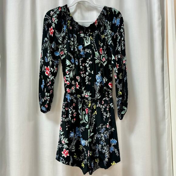 Parker Cloud Woodland Silk Off-the-Shoulder Long Sleeve Romper Black Women's XS - Picture 7 of 7